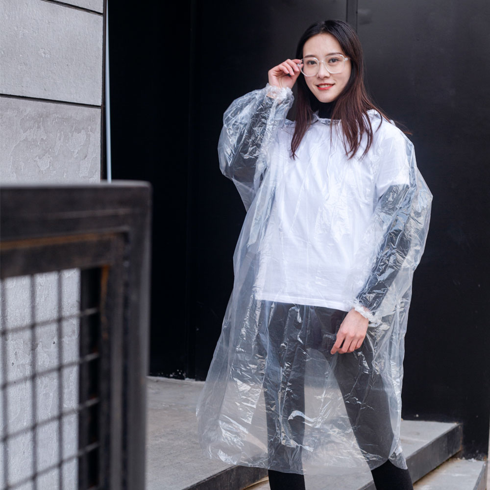 Clear disposable raincoat poncho with sleeve